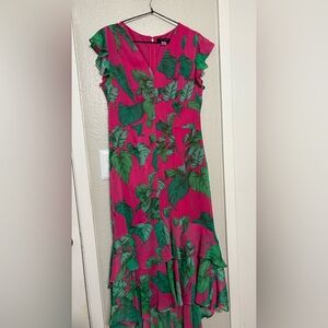 Tommy Hilfiger Pink and Green Fit and Flare Dress with Flutter Sleeves